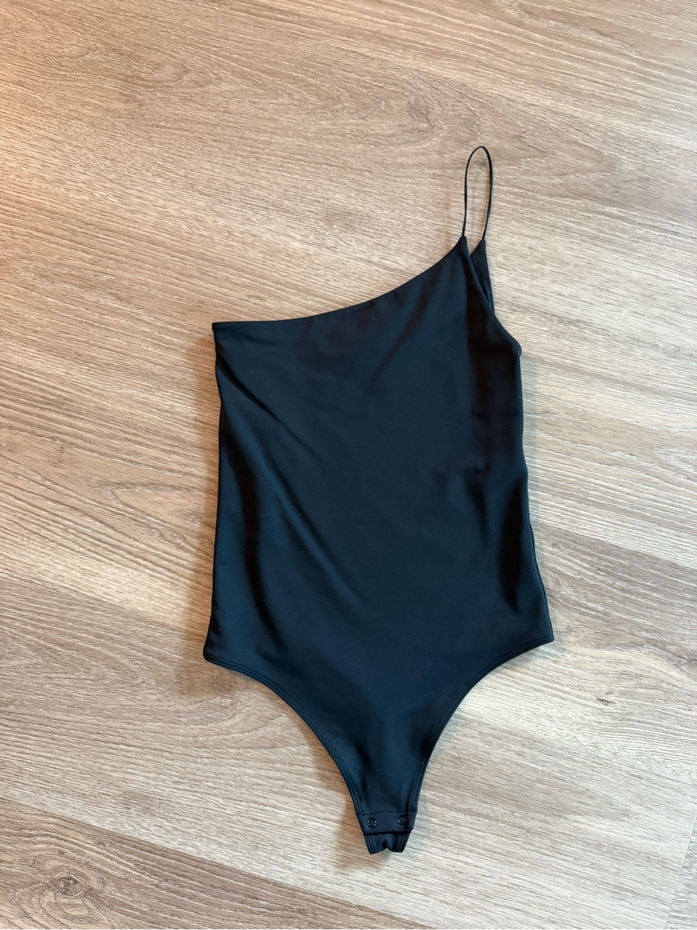 Babaton Black One-Shoulder Bodysuit with Thin Strap